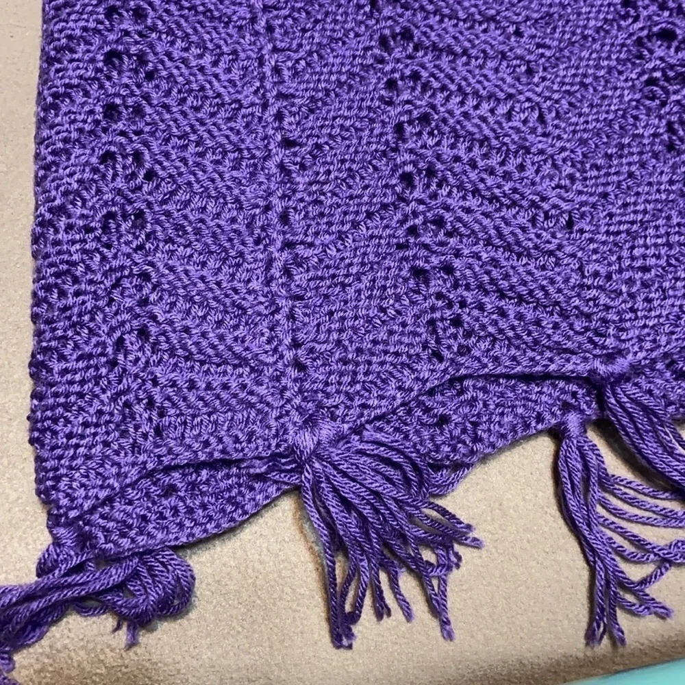 hand crochet purple fringe ripple Afghan